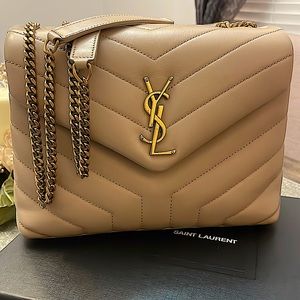 SAINT LAURENT LOULOU SMALL CHAIN BAG IN QUILTED “Y” LEATHER. Color: DARK BEIGE